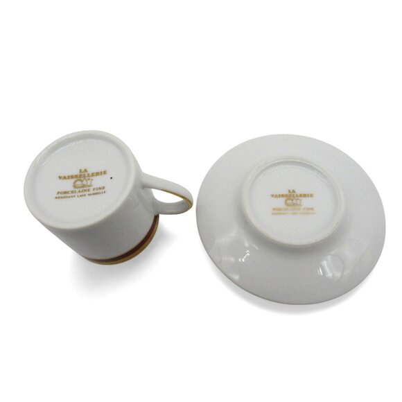 LA VAISSELLERIE Fine PORCELAIN Cup Saucer Gold Red Accents Vaiselle Vintage - Picture 7 of 10